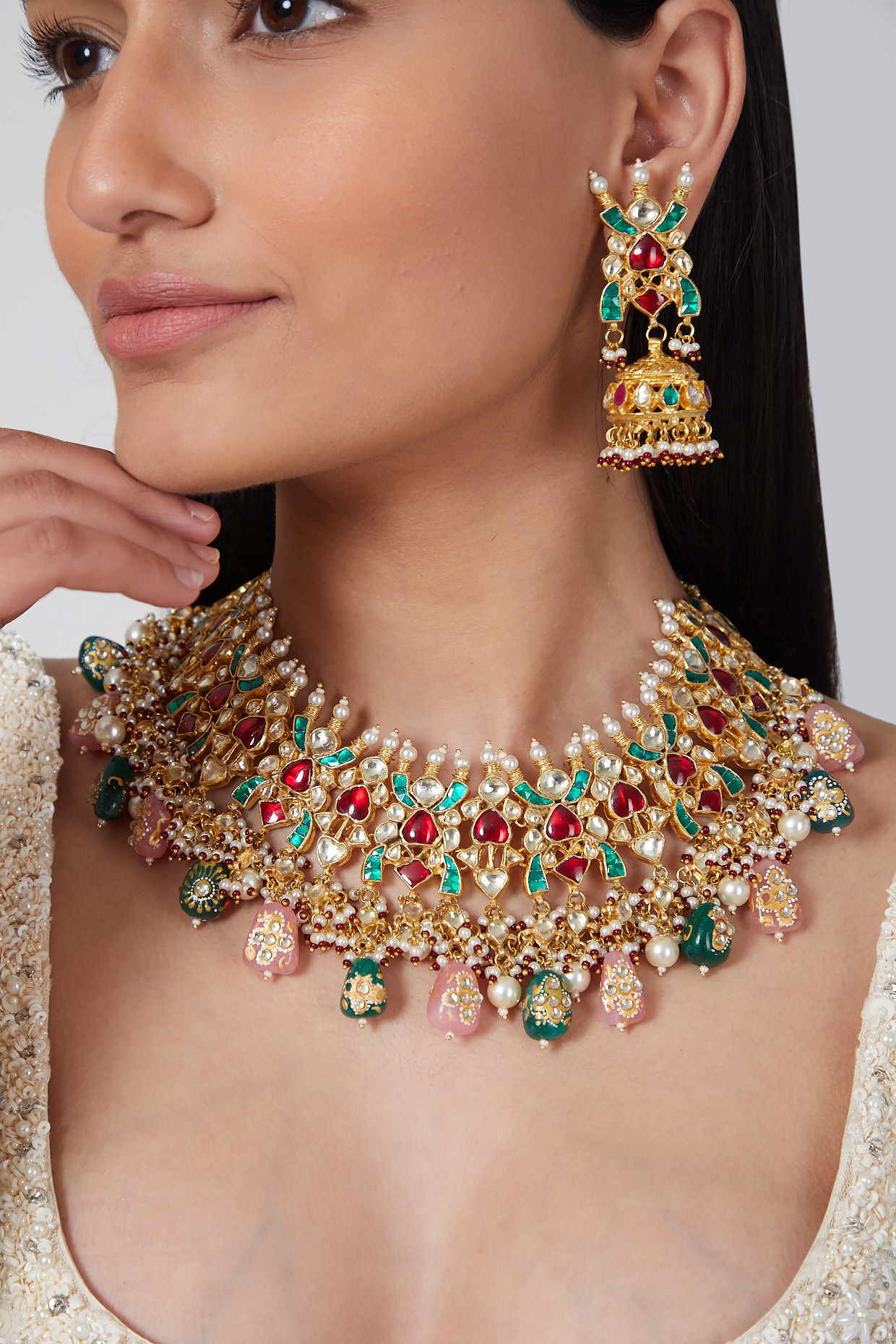 Red and green 2025 kundan set