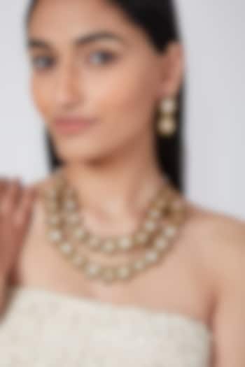Gold Plated Kundan & Green Stones Necklace Set by Auraa Trends