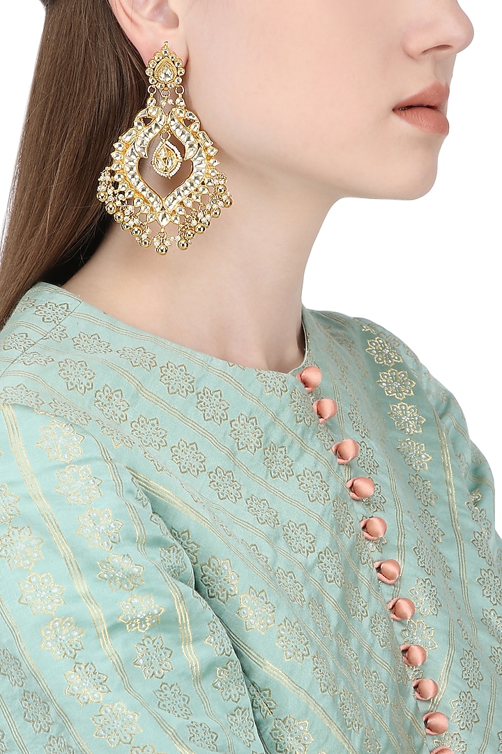 Gold Plated Kundan Stone and Pearl Earrings by Auraa Trends
