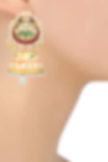 Gold Finish Kundan Studded Chandbali Earrings by Auraa Trends