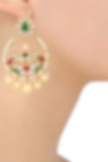 Gold Finish Kundan and Multicolor Stones Chandbali Earrings by Auraa Trends