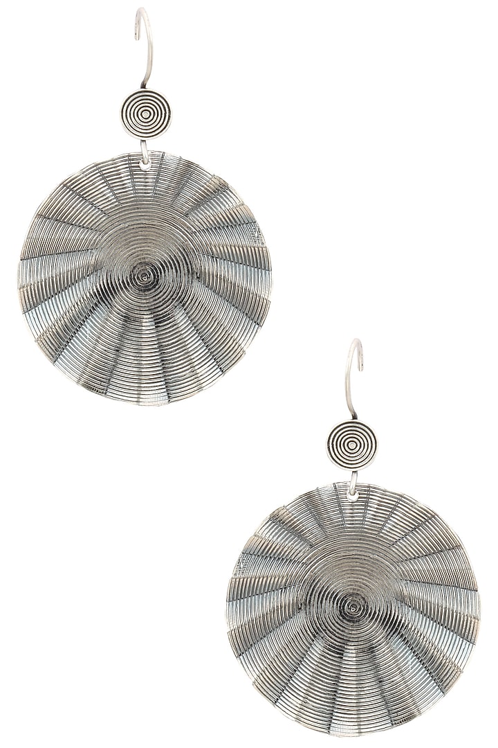 Auraa Trends presents Antique silver finish fish hook round earrings available only at Pernia's Pop Up Shop.