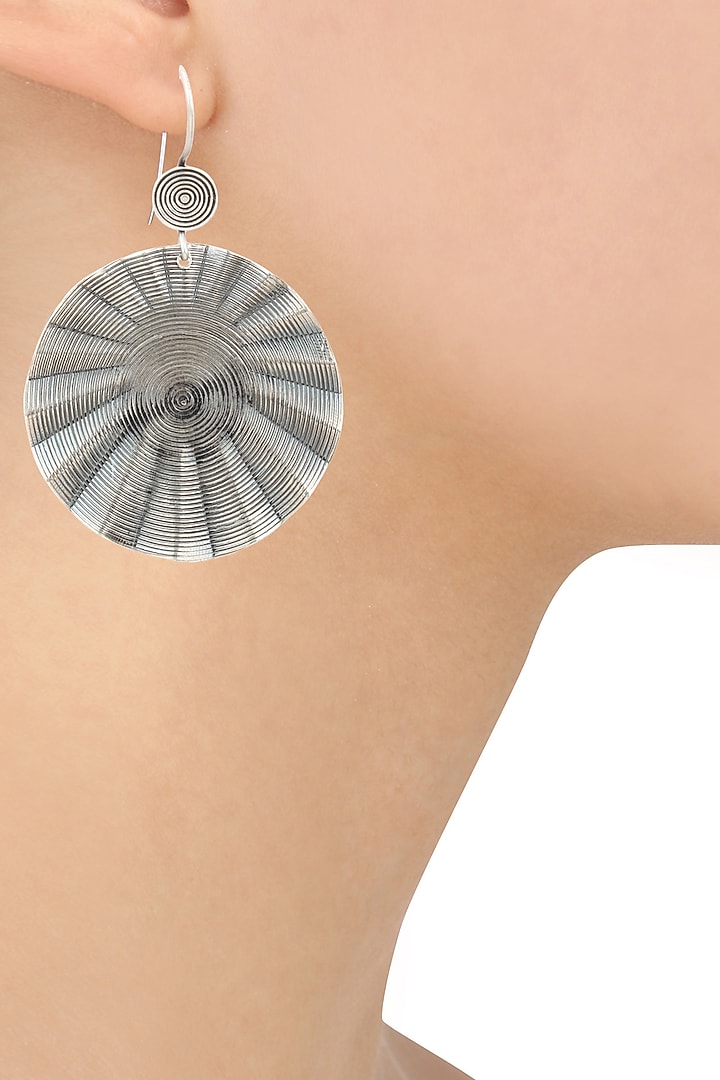 Auraa Trends presents Antique silver finish fish hook round earrings available only at Pernia's Pop Up Shop.