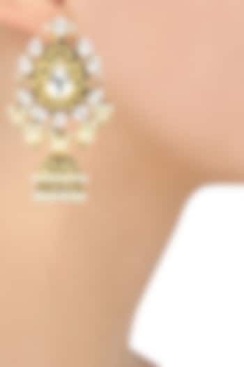 Gold Finish Kundan and Pearls Studded Jhumki Earrings by Auraa Trends