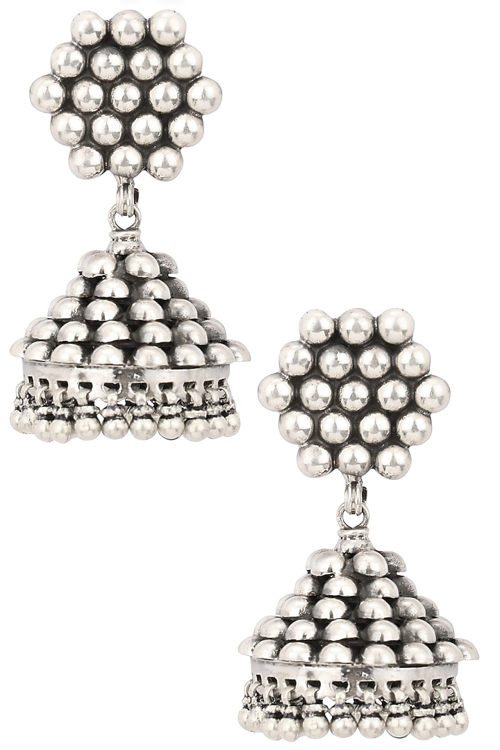 Auraa Trends presents Antique silver finish beads and ghunghroo studded jhumki earrings available only at Pernia's Pop Up Shop.