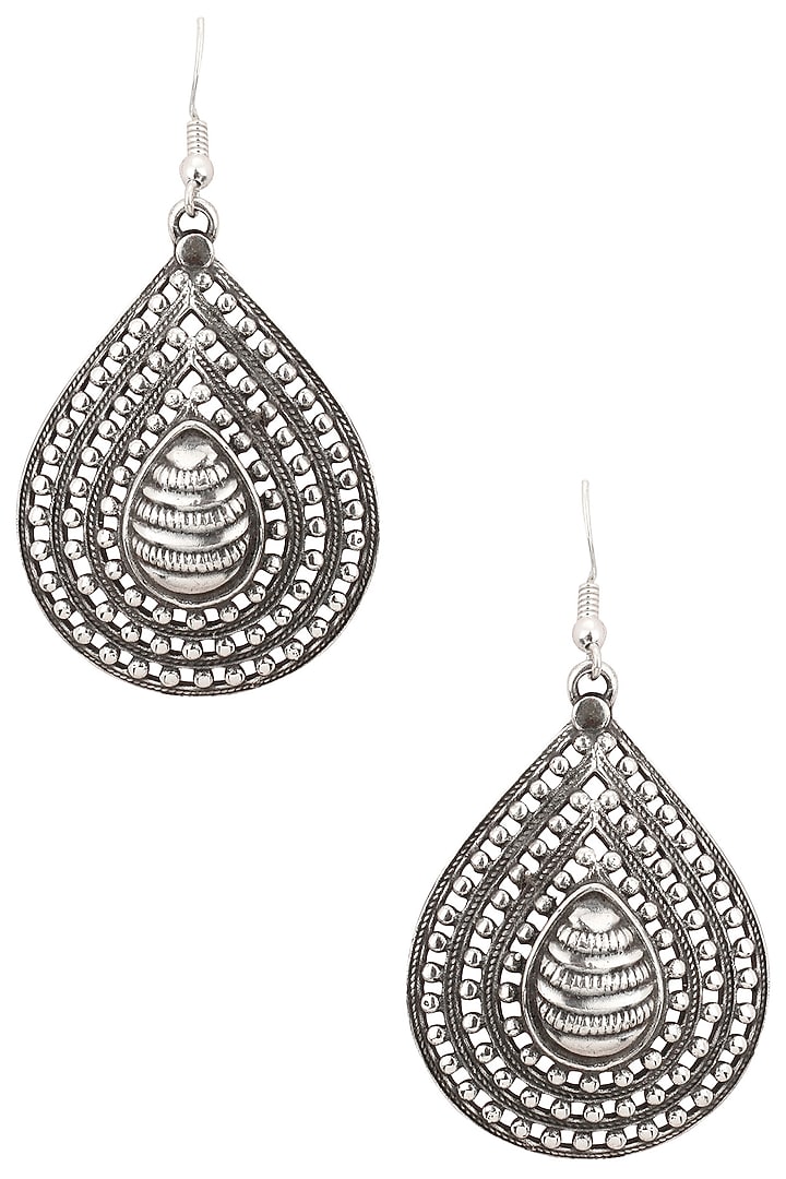 Auraa Trends presents Antique silver finish fish hook oval earrings available only at Pernia's Pop Up Shop.