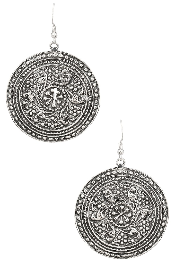 Auraa Trends presents Antique silver finish fish hook round danglers available only at Pernia's Pop Up Shop.