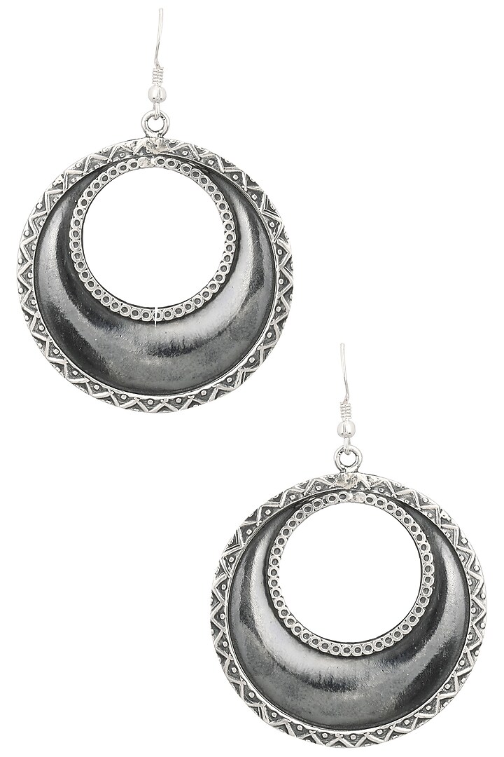 Auraa Trends presents Antique silver finish fish hook round earrings available only at Pernia's Pop Up Shop.