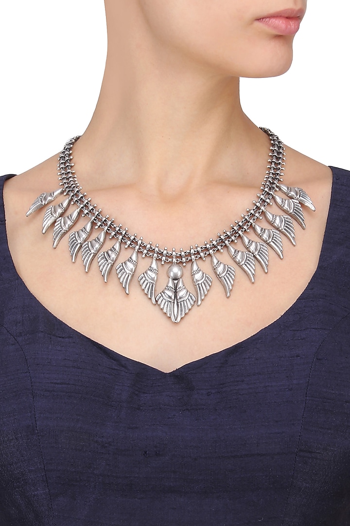 Antique Silver Finish Eagle Wings Necklace by Auraa Trends