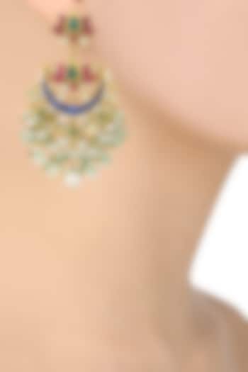Gold plated kundan and multi stone crescent earrings available only at Pernia's Pop Up Shop.