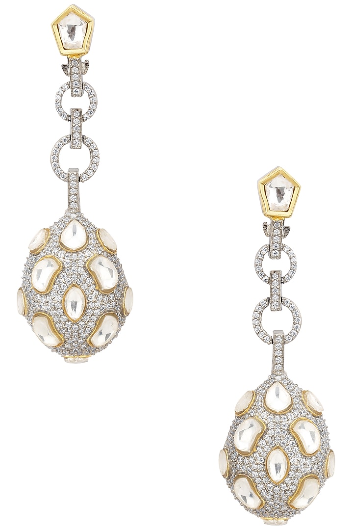Gold finish kundan and zircons chandlier earrings available only at Pernia's Pop Up Shop.
