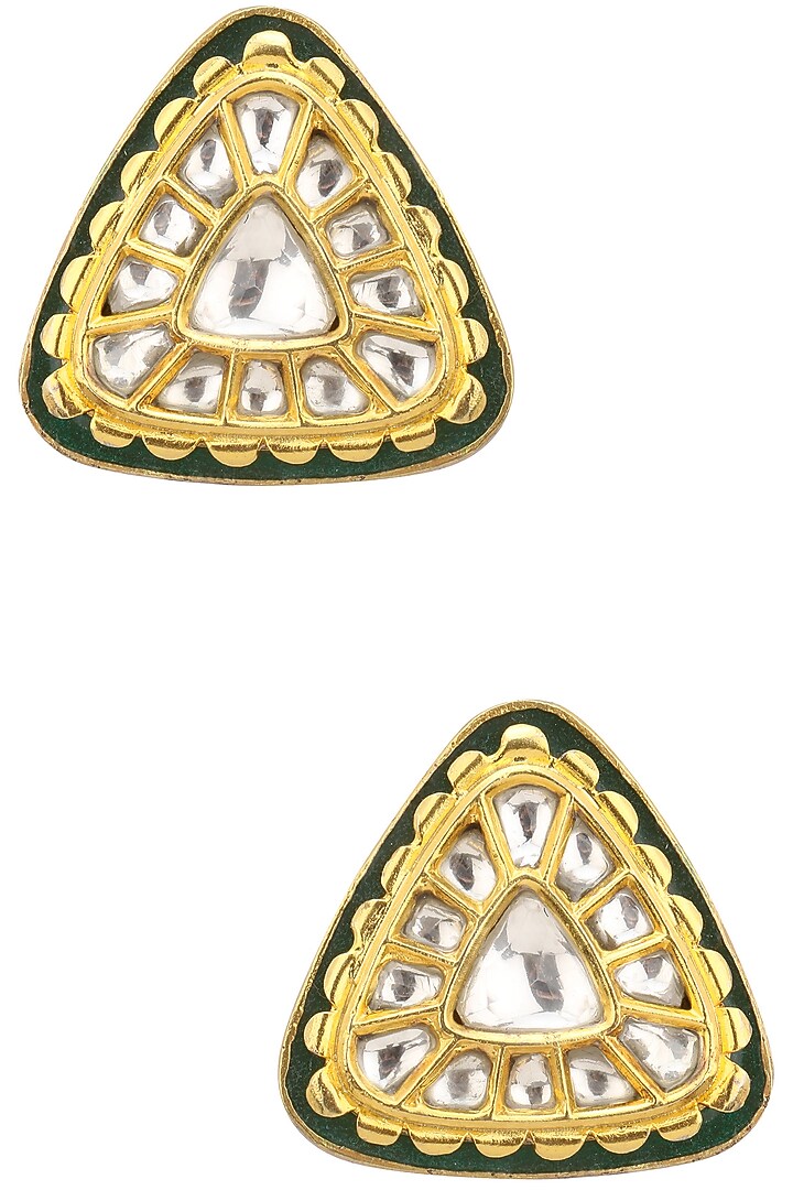 Gold finish kundan and green enamel studs available only at Pernia's Pop Up Shop.