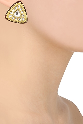 Gold Finish Kundan and Red Enemel Studs by Aura Trends