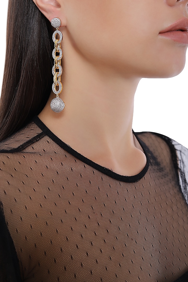 Rhodium Plated Chain Style American Diamond Earrings by Auraa Trends