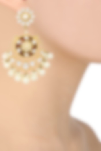 Gold Plated Kundan and Pearl Drop Chandbali Earrings by Auraa Trends