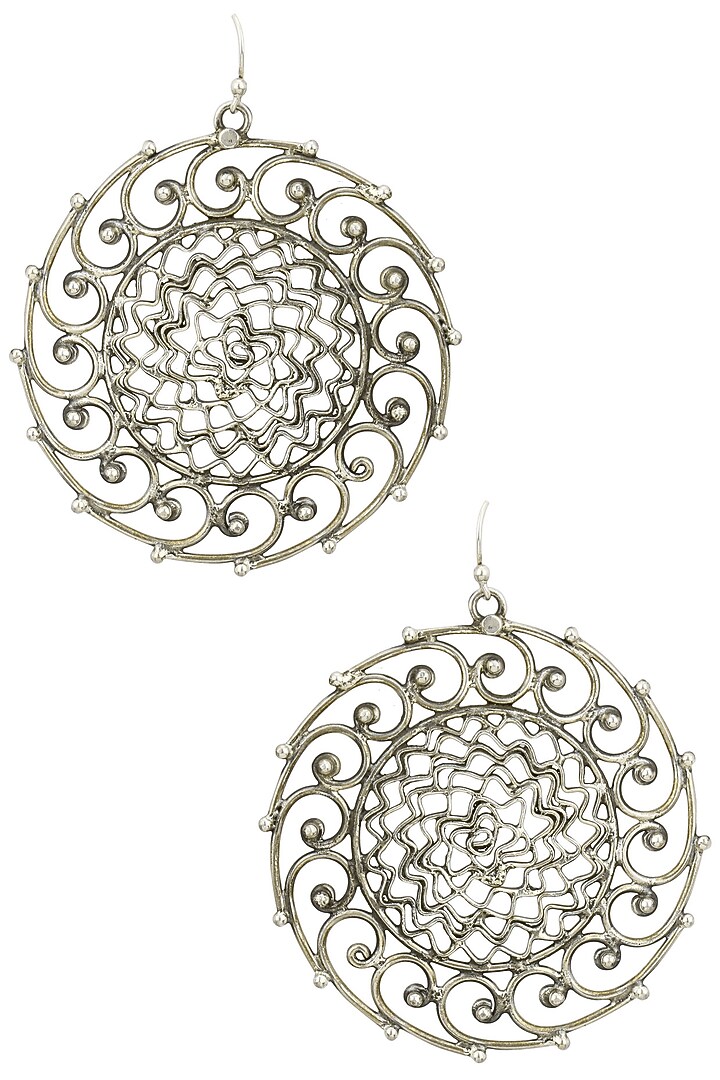 Auraa Trends presents Antique silver finish spiral earrings available only at Pernia's Pop Up Shop.