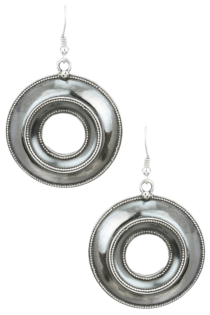 Auraa Trends presents Antique silver finish center hole earrings available only at Pernia's Pop Up Shop.