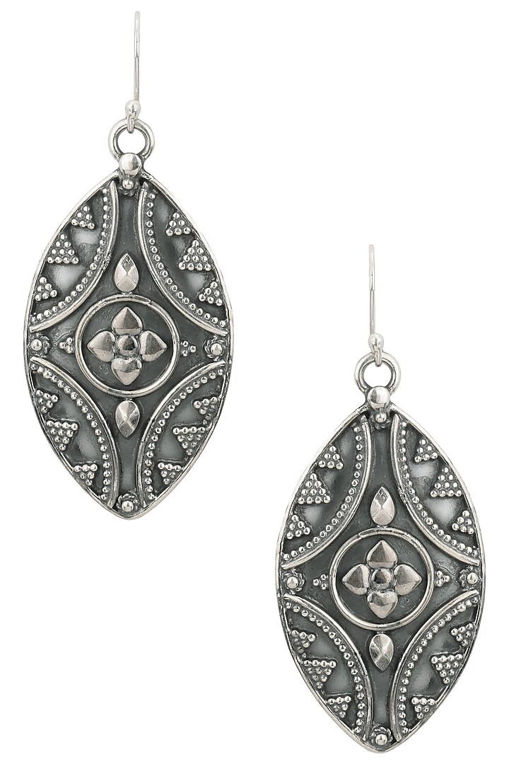 Auraa Trends presents Antique silver finish abstract eye earrings available only at Pernia's Pop Up Shop.
