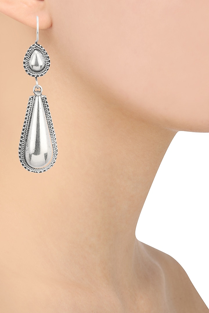 Antique Silver Finish Pear Earrings by Auraa Trends