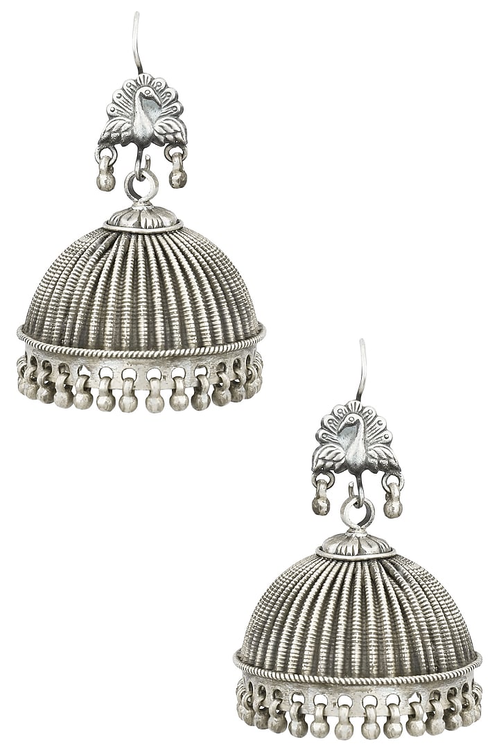 Auraa Trends presents Antique silver finish peacock textured earrings available only at Pernia's Pop Up Shop.