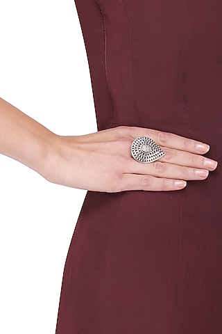 Antique Silver Finish Pear Ring by Auraa Trends Silver Jewellery