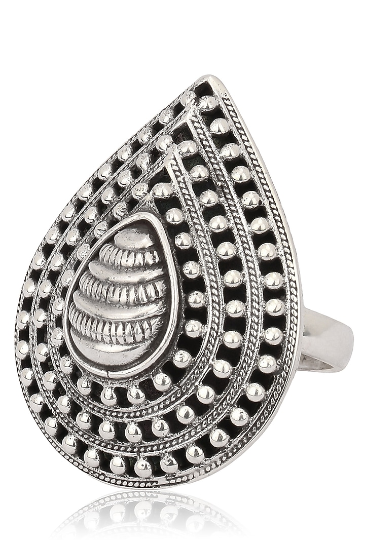 Auraa Trends presents Antique silver finish pear ring available only at Pernia's Pop Up Shop.