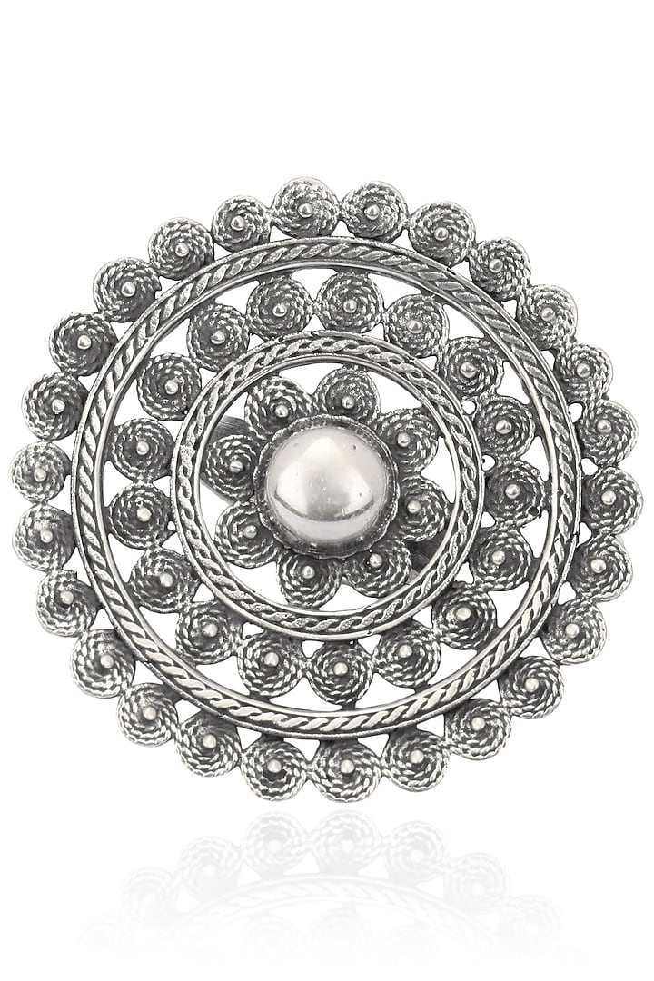 Auraa Trends presents Antique silver finish round flower ring available only at Pernia's Pop Up Shop.
