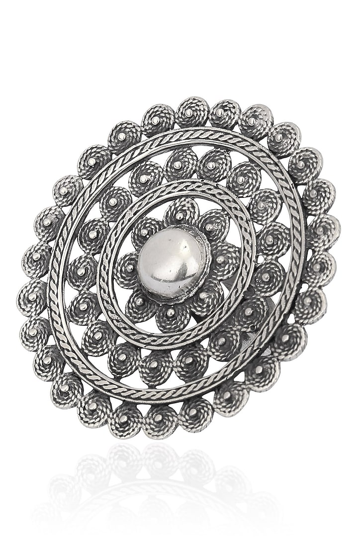 Auraa Trends presents Antique silver finish round flower ring available only at Pernia's Pop Up Shop.