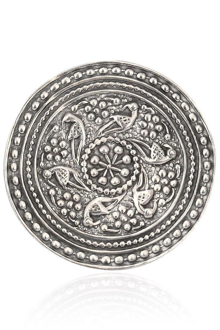 Auraa Trends presents Antique silver finish round tribal ring available only at Pernia's Pop Up Shop.