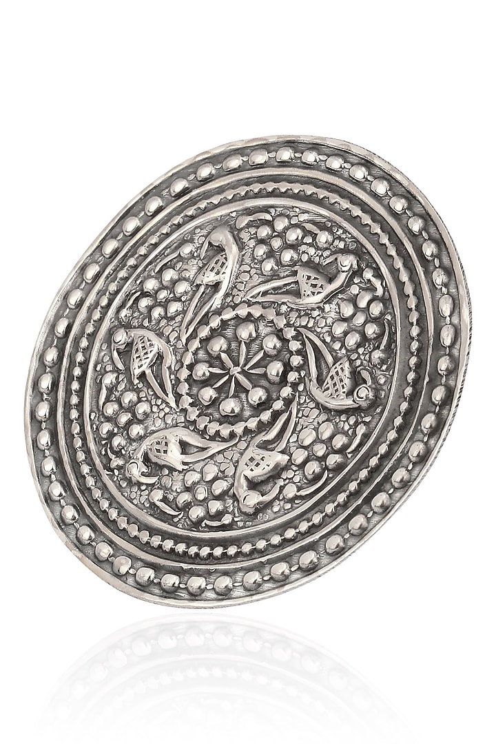 Auraa Trends presents Antique silver finish round tribal ring available only at Pernia's Pop Up Shop.