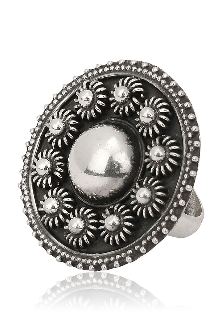 Auraa Trends presents Antique silver finish flower ring available only at Pernia's Pop Up Shop.