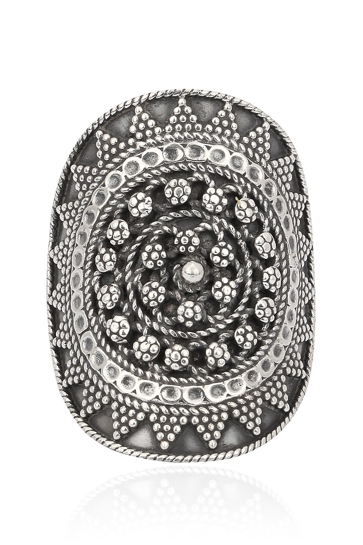 Auraa Trends presents Antique silver finish oval tribal ring available only at Pernia's Pop Up Shop.