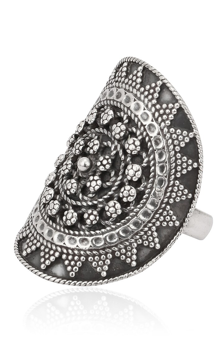 Auraa Trends presents Antique silver finish oval tribal ring available only at Pernia's Pop Up Shop.