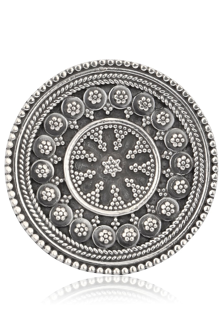 Auraa Trends presents Antique silver finish round flower ring available only at Pernia's Pop Up Shop.