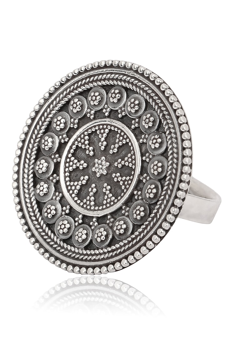 Auraa Trends presents Antique silver finish round flower ring available only at Pernia's Pop Up Shop.