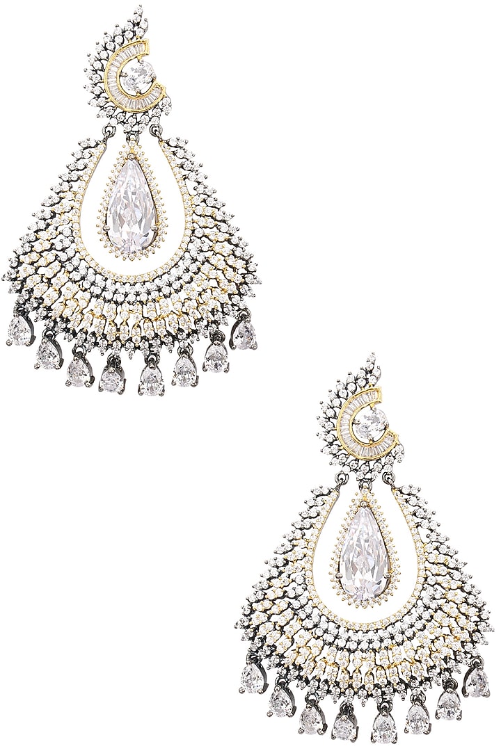 Rhodium finish oxidized american diamond earrings available only at Pernia's Pop Up Shop.