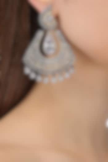 Rhodium Finish Oxidized American Diamond Earrings by Auraa Trends