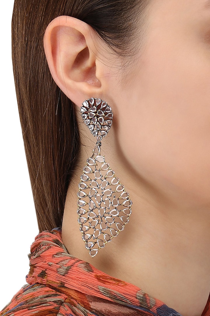 Rhodium Plated Abstract Earrings by Auraa Trends