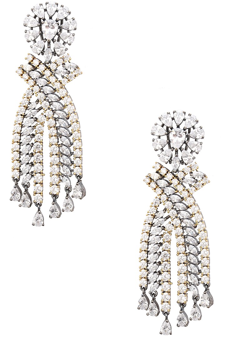 Rhodium plated american diamonds abstract earrings available only at Pernia's Pop Up Shop.