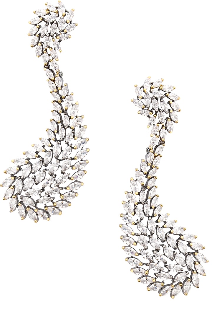Rhodium plated american diamonds dangler earrings available only at Pernia's Pop Up Shop.