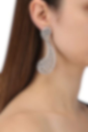 Rhodium Plated American Diamonds Dangler Earrings by Auraa Trends