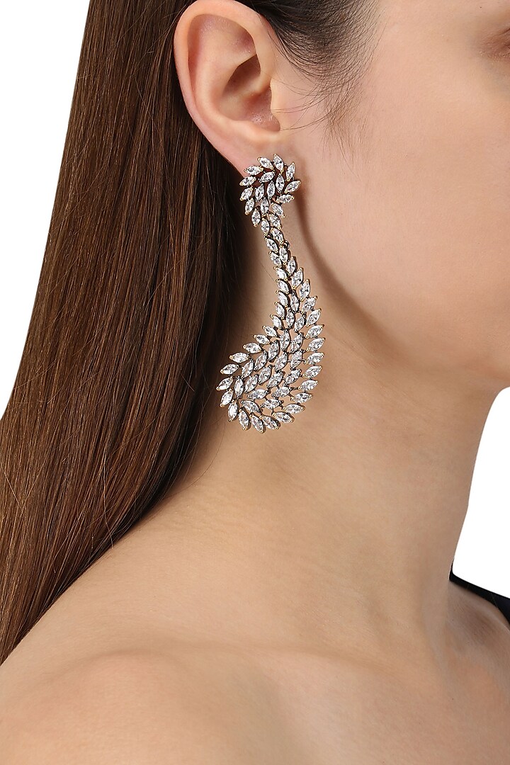 Rhodium Plated American Diamonds Dangler Earrings by Auraa Trends