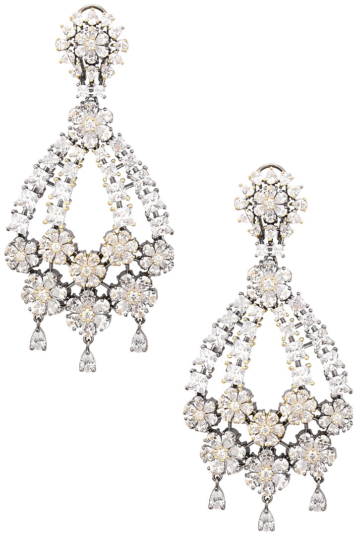 Rhodium plated american diamonds flower earrings available only at Pernia's Pop Up Shop.