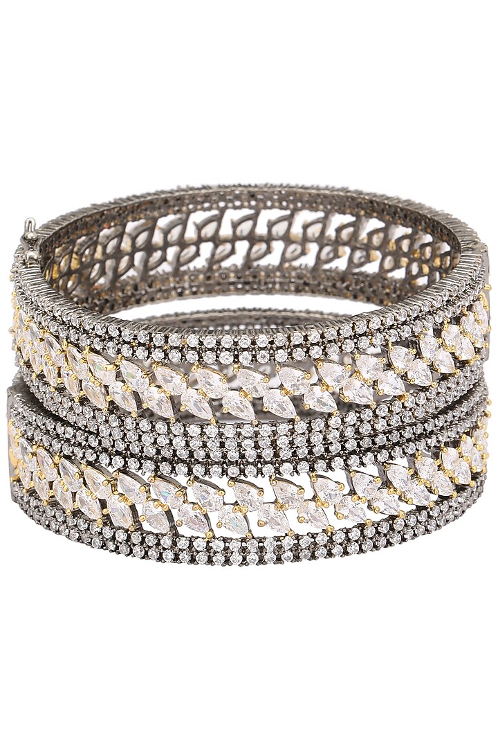 Rhodium plated american diamonds bangle set available only at Pernia's Pop Up Shop.