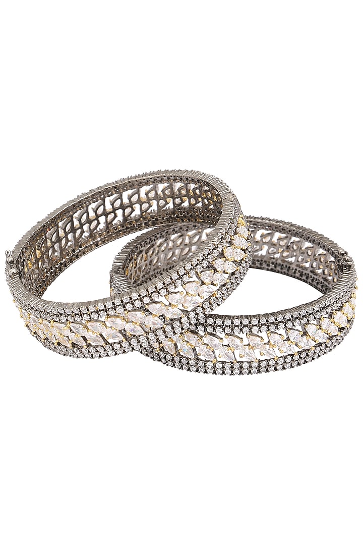 Rhodium plated american diamonds bangle set available only at Pernia's Pop Up Shop.
