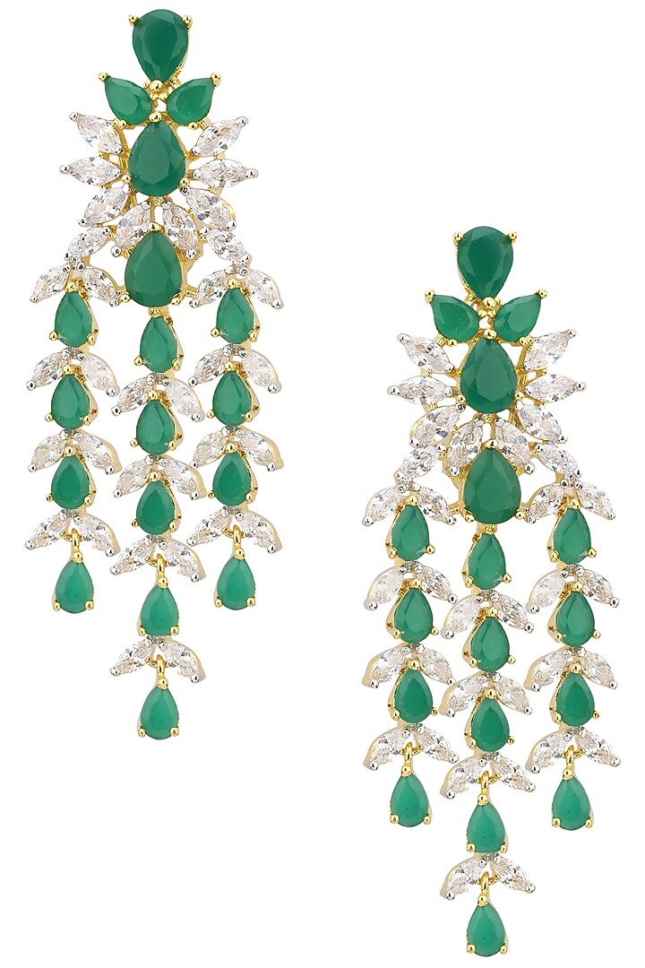 Auraa Trends presents Gold finish Emerald and Diamond Drop earrings available only at Pernia's Pop Up Shop.