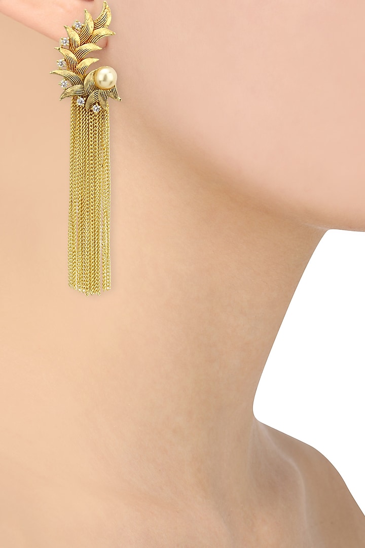 Antique Gold Finish Textured Tassle Earring by Auraa Trends