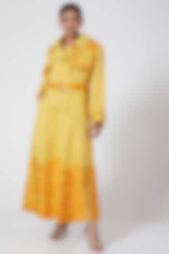 Yellow Embroidered Overcoat by Ava Designs