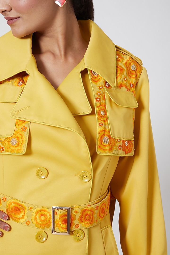 Yellow Embroidered Overcoat by Ava Designs at Pernia's Pop Up Shop