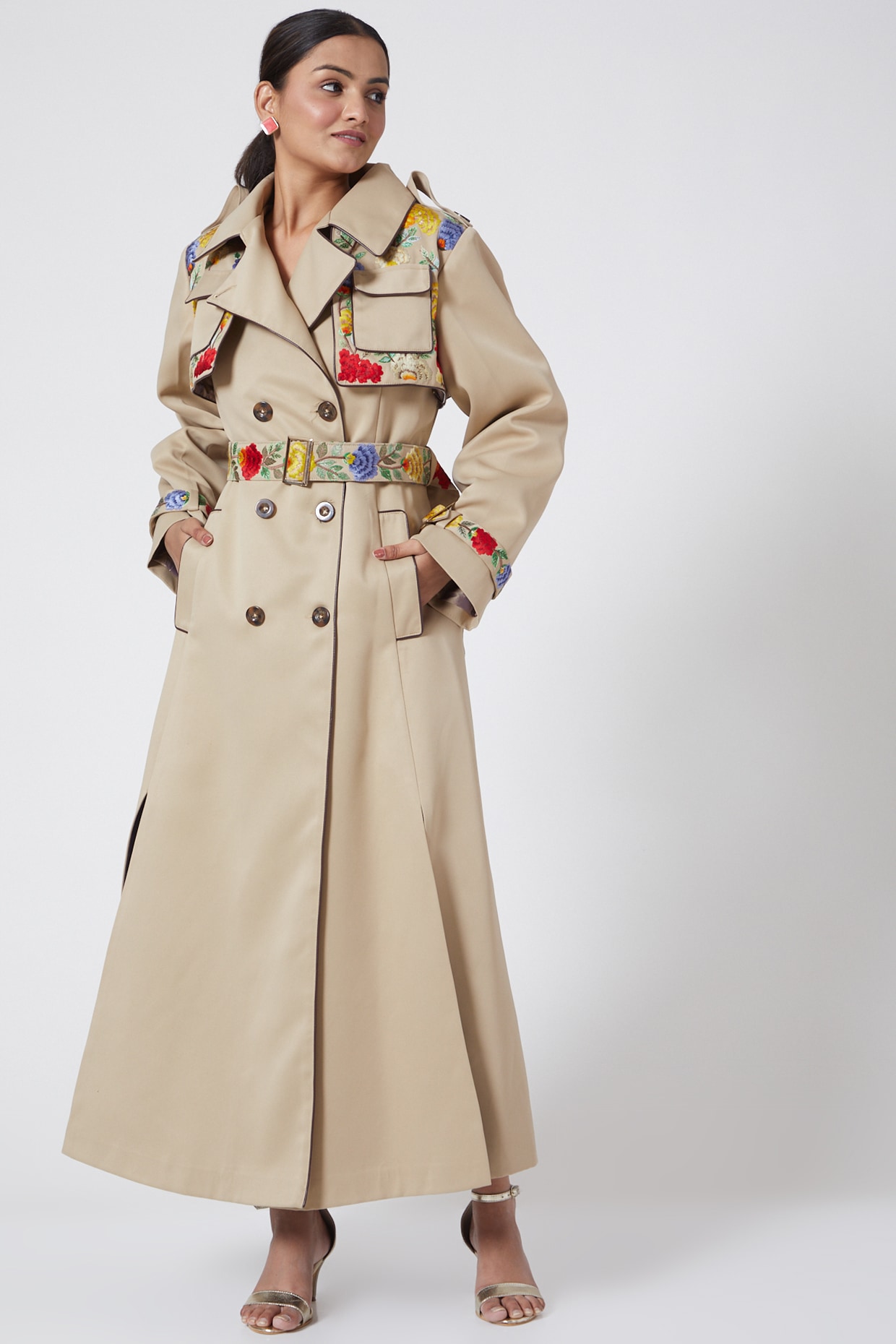 beige trench jacket